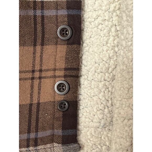 Old Navy Men's Sherpa Shacket Small Plaid Flannel Button-Up Long Sleeve Patch El - Picture 6 of 16